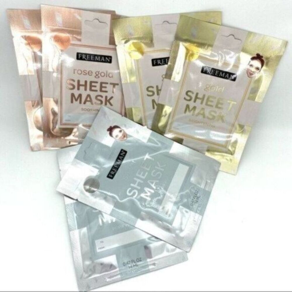 Freeman Limited Edition Metallic Sheet Masks Gold, Silver Rose Gold 6 Sheet Lot